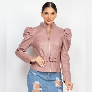 Haute Monde Mauve Leather Puff Sleeve Jacket Size:M color: light pink
